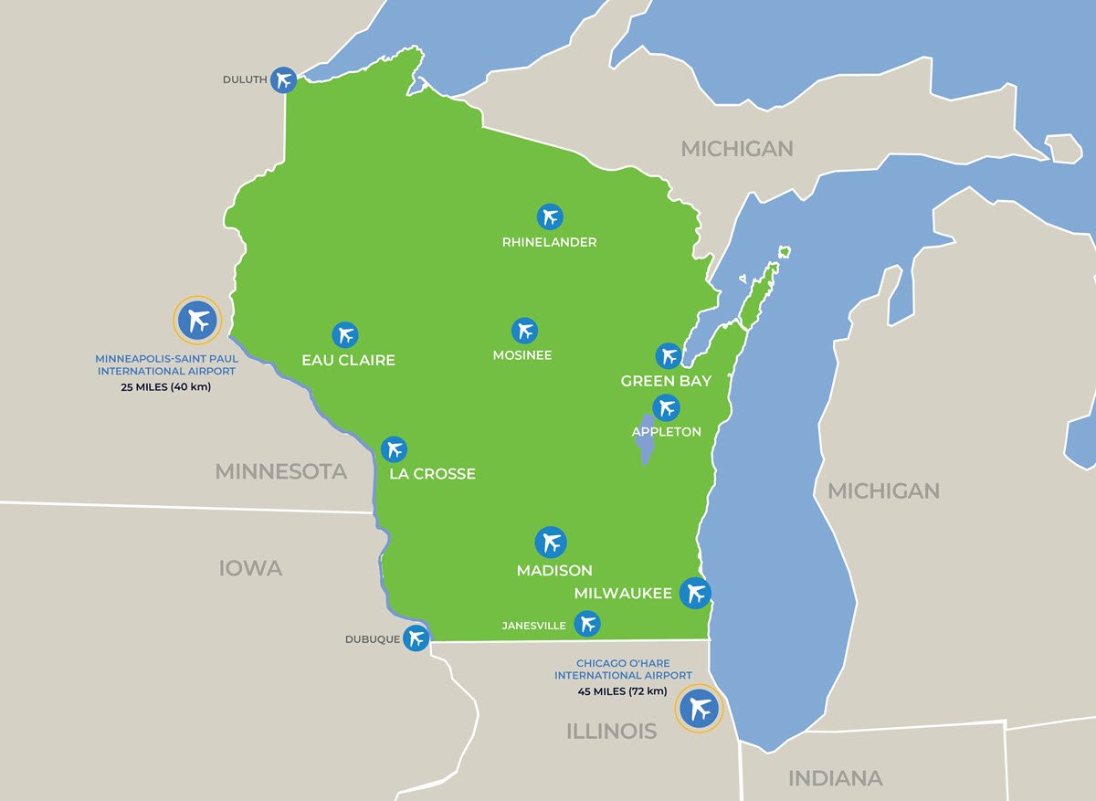 map of Wisconsin biohealth facilities