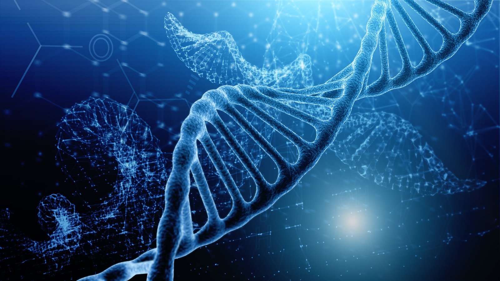 DNA strands on a blue background